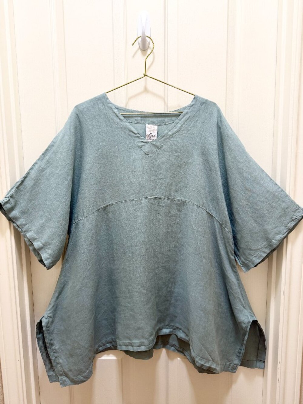 Match Point Women's 100% Linen Oversized Kimono Tunic Top Size S Sage Green